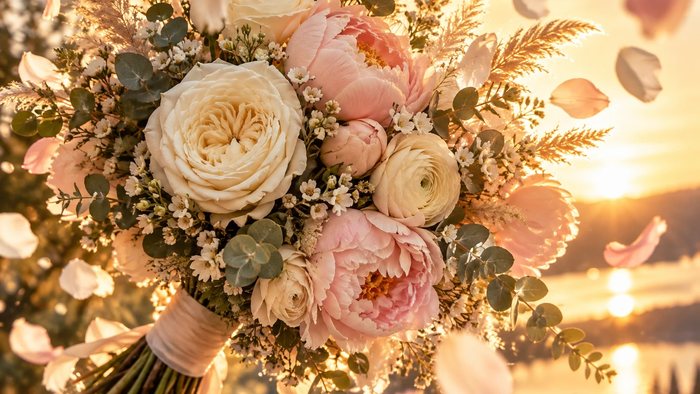 Brautstrauß aus Rosen und Pfingstrosen